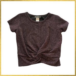 Glitter Girl Twist Front Top - Black with Pink Metallic Finish. Size 7/8